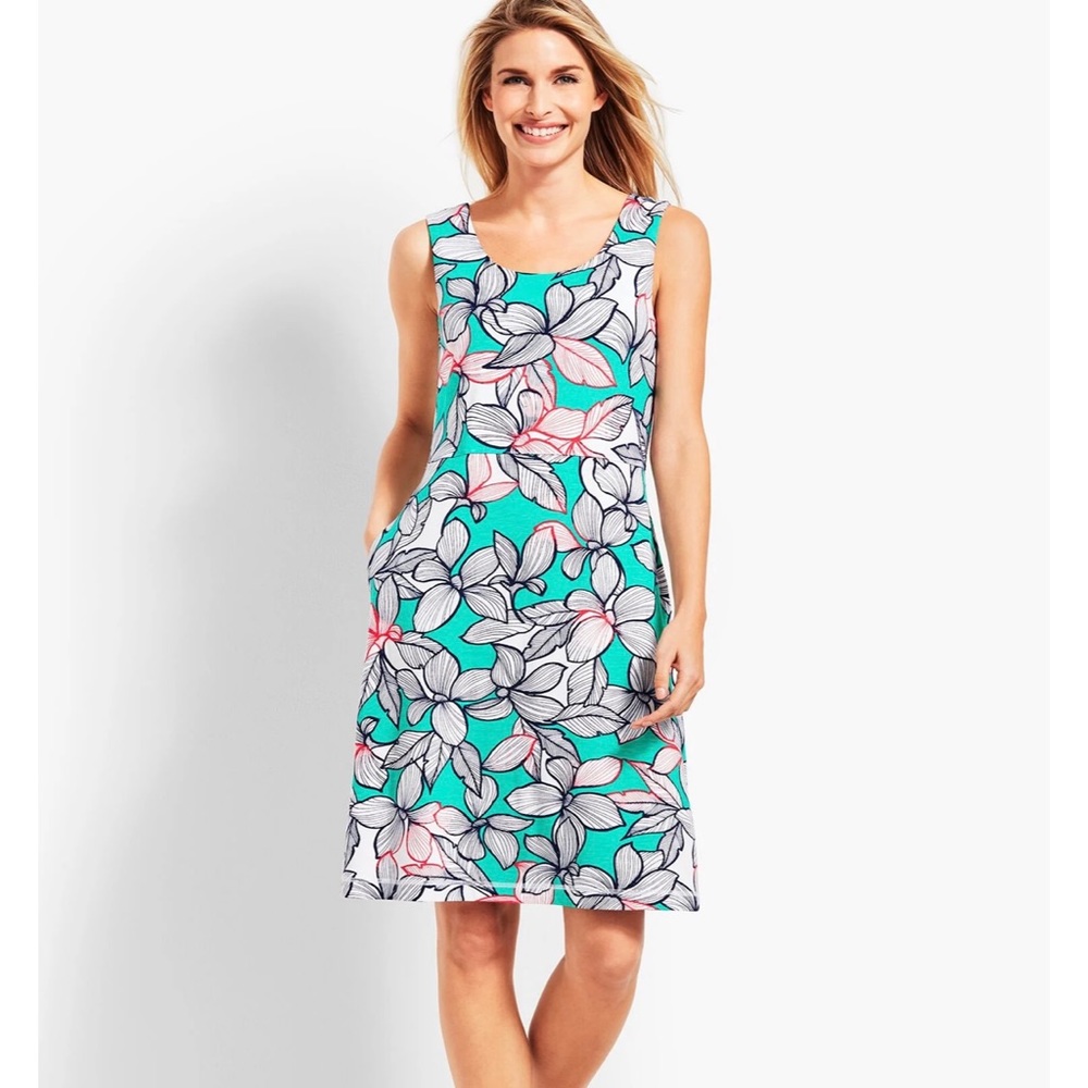 T by Talbots Floral Shift Sundress Midi Length POCKETS!